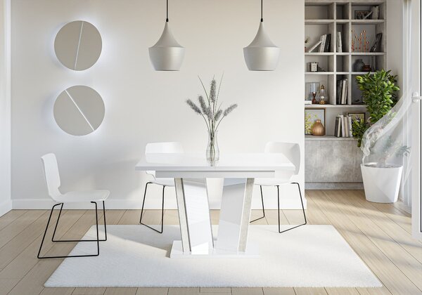 MebleMWM Stół rozkładany DOHA 2 | 120-160x80 | Biały połysk, beton