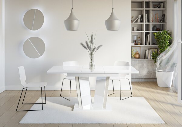 MebleMWM Stół rozkładany DOHA 2 | 120-160x80 | Biały połysk, beton