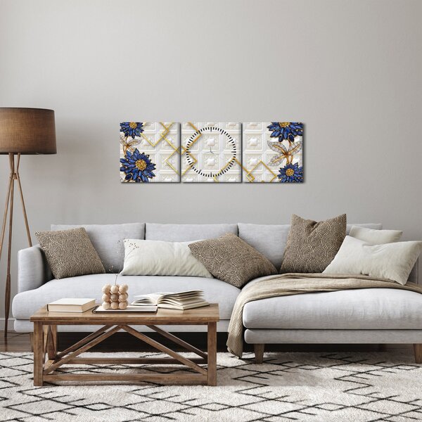 Obraz - Diamentowe kwiaty (z zegarem) (90x30 cm)