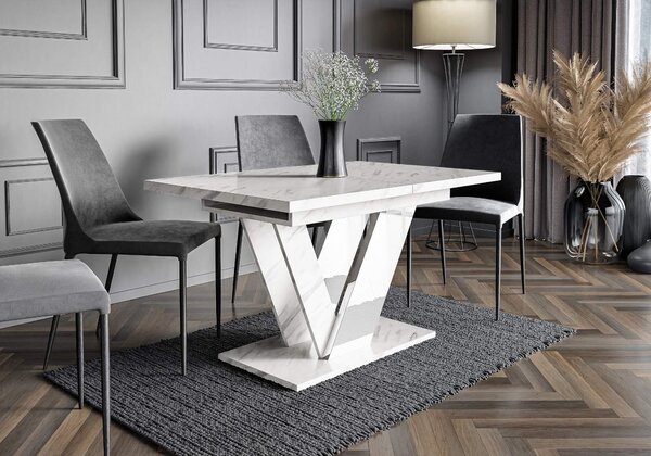MebleMWM Stół rozkładany DUBAI | 120-160x80 | Biały marmur