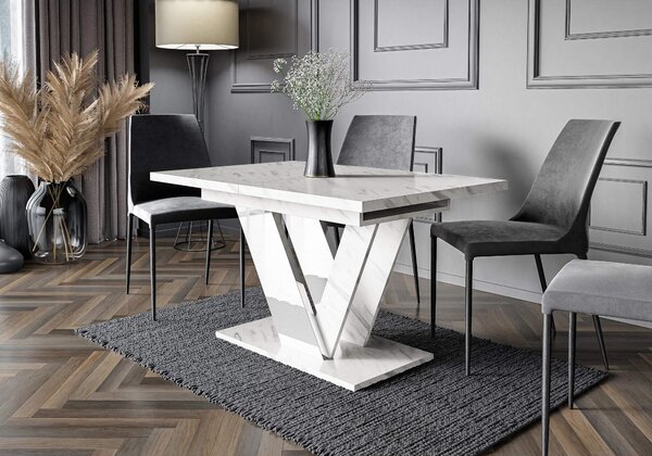 MebleMWM Stół rozkładany DUBAI | 120-160x80 | Biały marmur