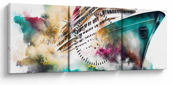 Obraz - Akwarela morska (z zegarem) (90x30 cm)