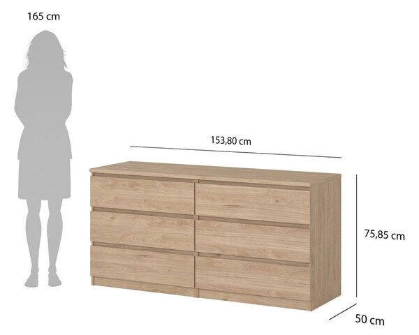 Komoda w dekorze dębu w naturalnym kolorze 154x76x50 cm Naia – Tvilum