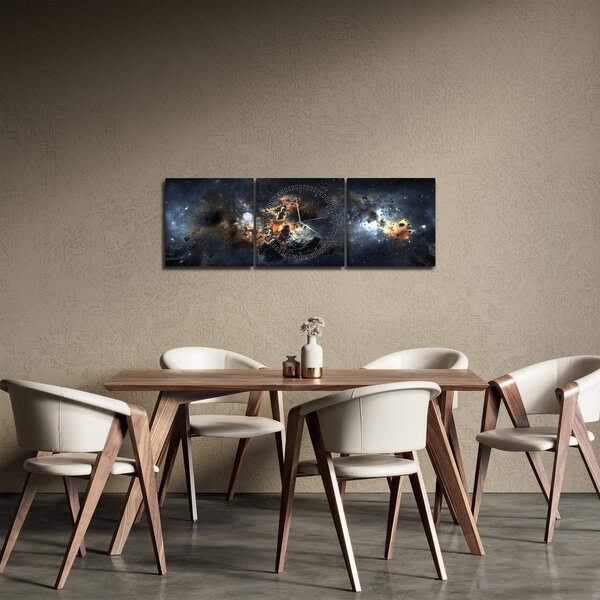 Obraz - Wszechświat z mgławicą (z zegarem) (90x30 cm)