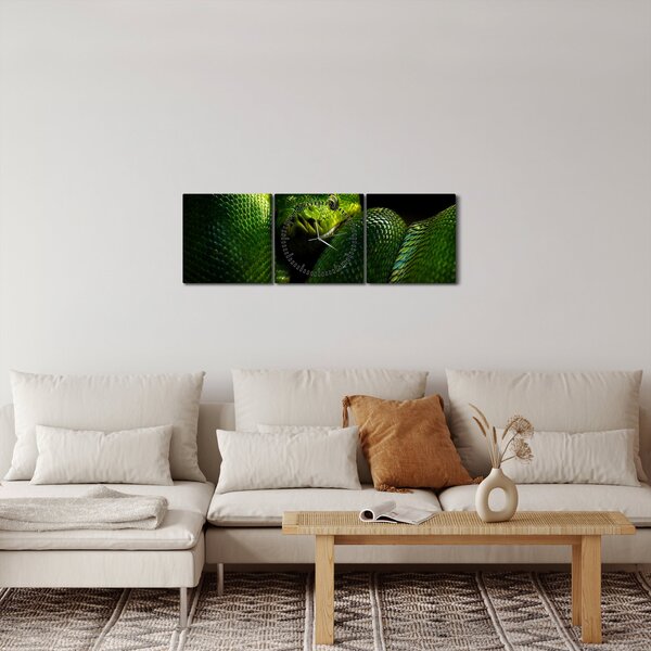 Obraz - Zielony wąż (z zegarem) (90x30 cm)
