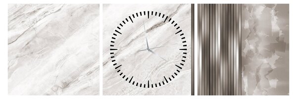 Obraz - Marmur ze srebrnymi liniami (z zegarem) (90x30 cm)