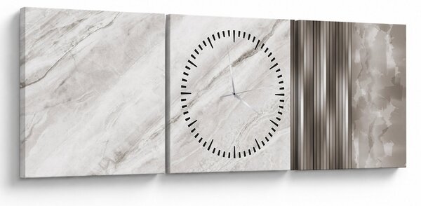 Obraz - Marmur ze srebrnymi liniami (z zegarem) (90x30 cm)