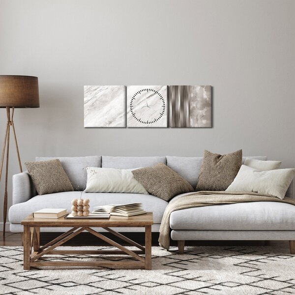 Obraz - Marmur ze srebrnymi liniami (z zegarem) (90x30 cm)