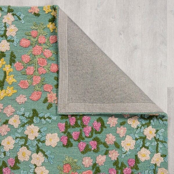Miętowy wełniany dywan tkany ręcznie 160x230 cm Emilia Floral – Flair Rugs