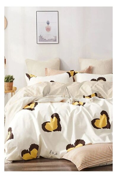 Żółta pościel dwuosobowa z bawełny renforcé z prześcieradłem 200x220 cm Double Heart – Mila Home
