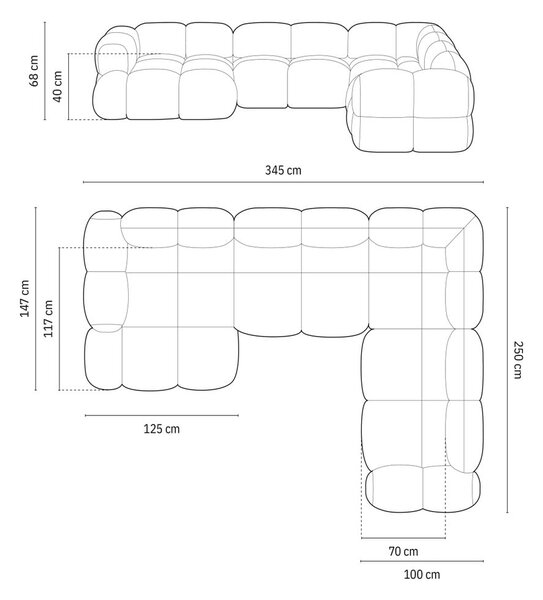 Ciemnobrązowy aksamitny narożnik (prawostronny/w kształcie litery U) Loretto – Cosmopolitan Design
