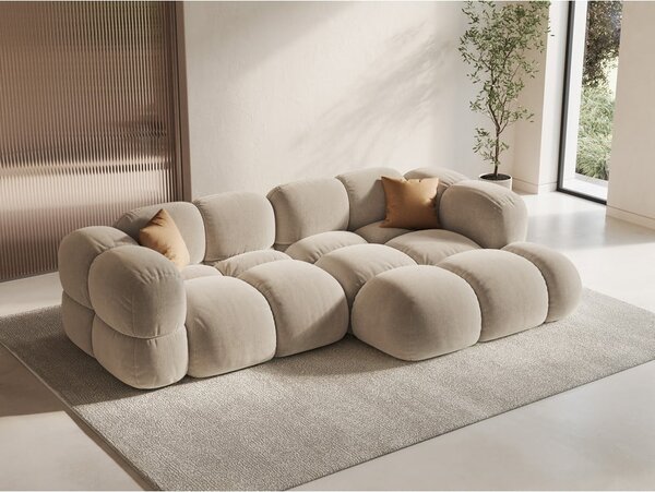 Beżowy aksamitny narożnik (prawostronny/z szezlongiem) Loretto – Cosmopolitan Design