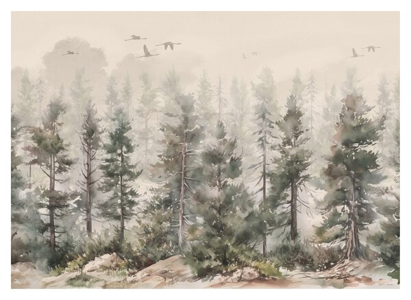 Obraz na szkle - Pine forest I., aquarel (70x50 cm)