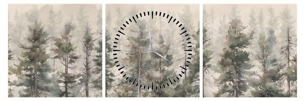 Obraz - Pine forest I., aquarel (z zegarem) (90x30 cm)