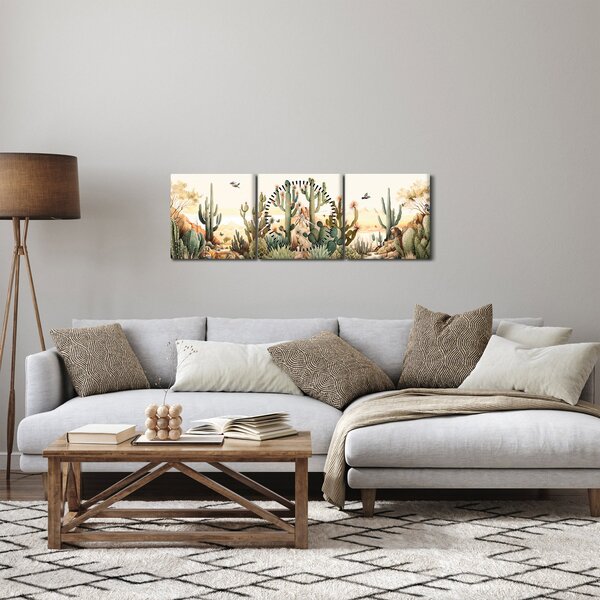 Obraz - Pustynia, akwarela (z zegarem) (90x30 cm)