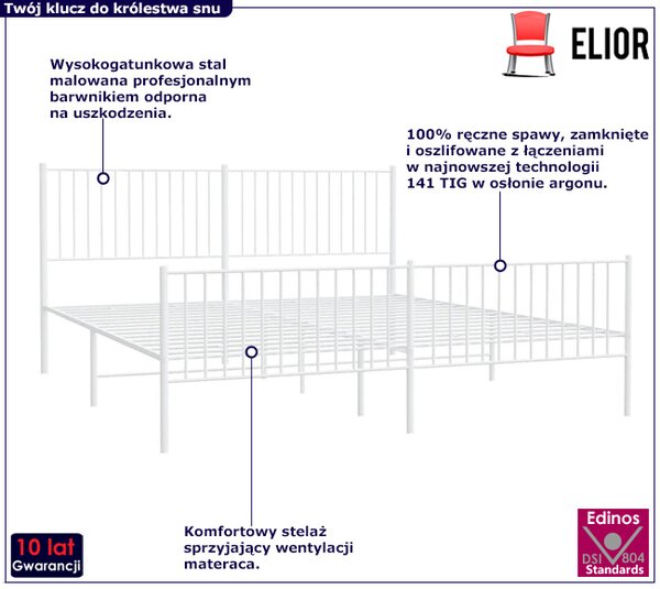 Białe metalowe łóżko 200x200 cm M8-M16