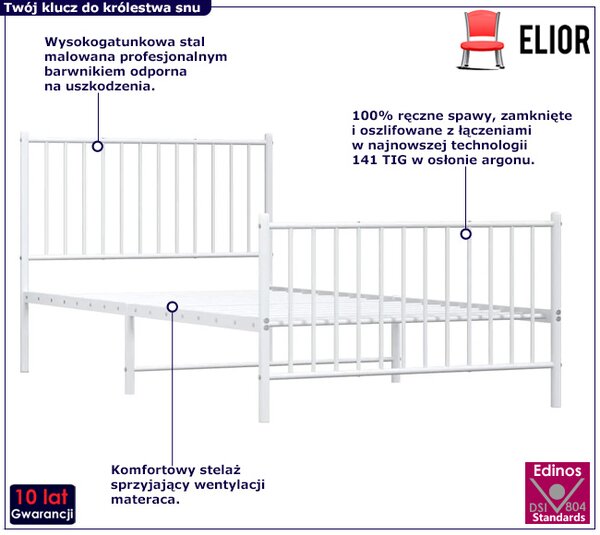 Białe metalowe łóżko rustykalne 100x200 cm F5-K53
