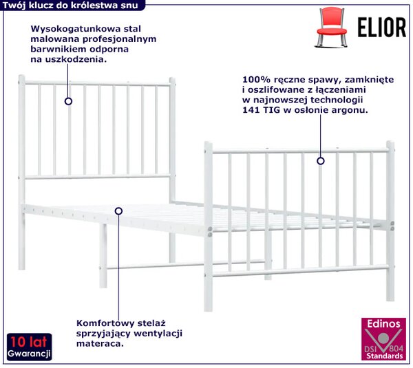 Białe pojedyncze łóżko metalowe 80x200 cm M9-Z32