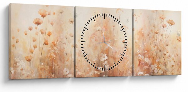 Obraz - Wzór dzikich kwiatów (z zegarem) (90x30 cm)