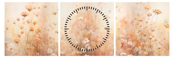 Obraz - Wzór dzikich kwiatów (z zegarem) (90x30 cm)