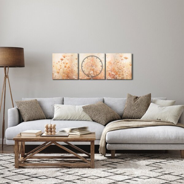 Obraz - Wzór dzikich kwiatów (z zegarem) (90x30 cm)
