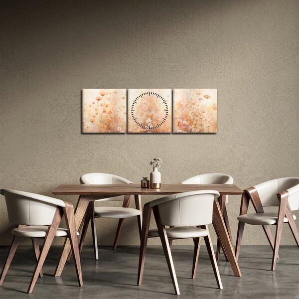 Obraz - Wzór dzikich kwiatów (z zegarem) (90x30 cm)