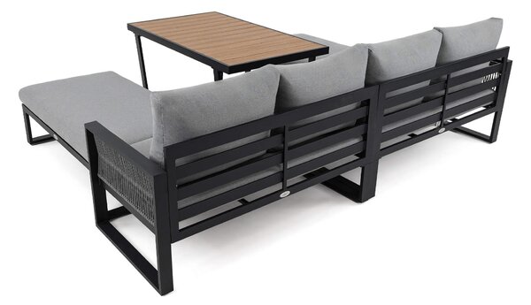 MebleMWM Zestaw mebli ogrodowych RIMINI + Stół Sycylia | Aluminium czarny | Szare poduszki