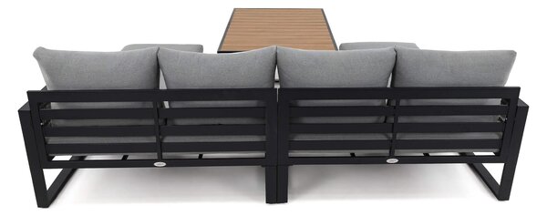 MebleMWM Zestaw mebli ogrodowych RIMINI + Stół Sycylia | Aluminium czarny | Szare poduszki