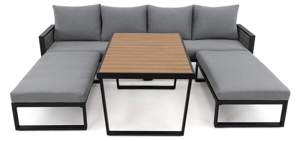 MebleMWM Zestaw mebli ogrodowych RIMINI + Stół Sycylia | Aluminium czarny | Szare poduszki