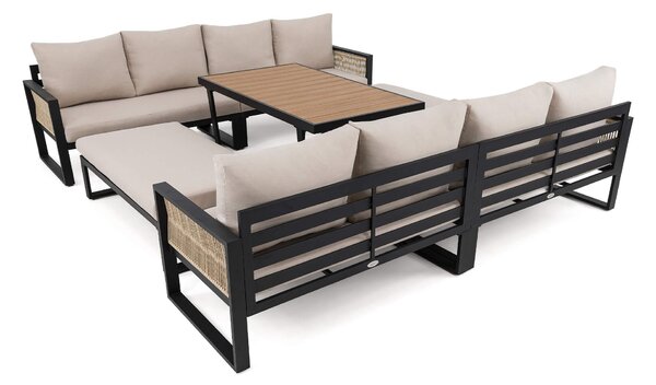 MebleMWM Zestaw mebli ogrodowych RIMINI DUO + Stół Sycylia | Aluminium czarny | Beżowe poduszki