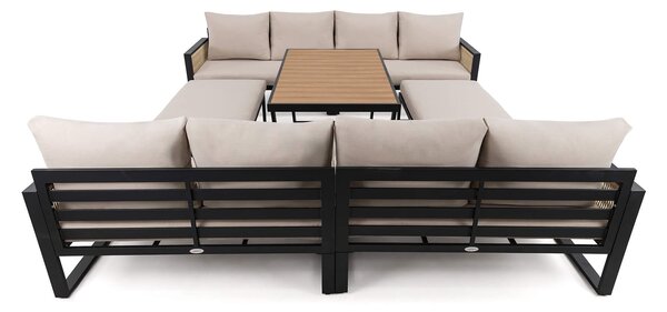 MebleMWM Zestaw mebli ogrodowych RIMINI DUO + Stół Sycylia | Aluminium czarny | Beżowe poduszki