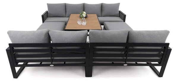 MebleMWM Zestaw mebli ogrodowych RIMINI DUO + Stół Sycylia | Aluminium czarny | Szare poduszki