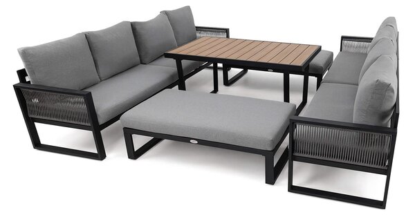 MebleMWM Zestaw mebli ogrodowych RIMINI DUO + Stół Sycylia | Aluminium czarny | Szare poduszki