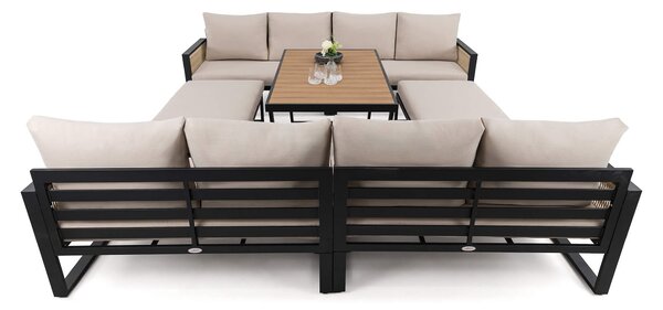 MebleMWM Zestaw mebli ogrodowych RIMINI DUO + Stół Sycylia | Aluminium czarny | Beżowe poduszki