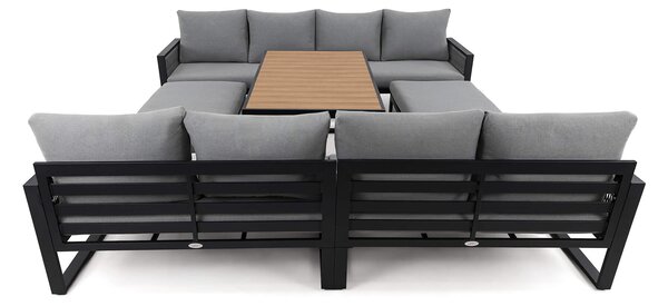 MebleMWM Zestaw mebli ogrodowych RIMINI DUO + Stół Sycylia | Aluminium czarny | Szare poduszki
