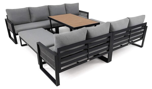 MebleMWM Zestaw mebli ogrodowych RIMINI DUO + Stół Sycylia | Aluminium czarny | Szare poduszki