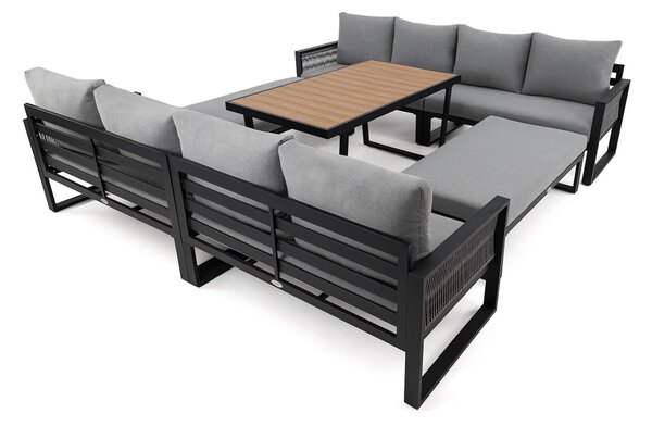 MebleMWM Zestaw mebli ogrodowych RIMINI DUO + Stół Sycylia | Aluminium czarny | Szare poduszki