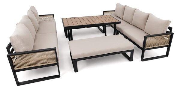 MebleMWM Zestaw mebli ogrodowych RIMINI DUO + Stół Sycylia | Aluminium czarny | Beżowe poduszki