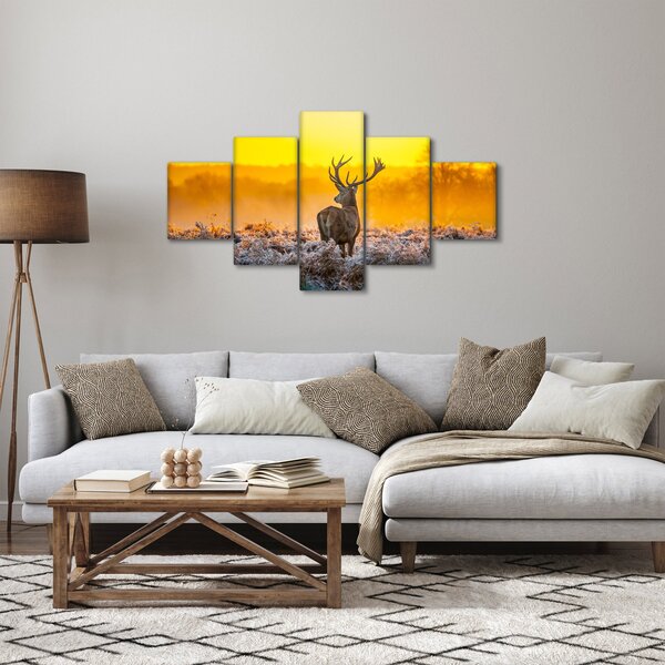 Obraz - Jeleń o wschodzie słońca (125x70 cm)