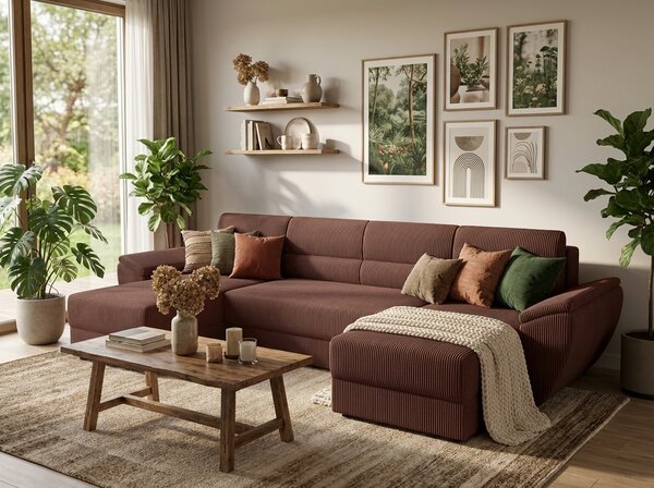 Rozkładana sofa narożna w kształcie U TAVERO 321x140 cm, ciemnoróżowa