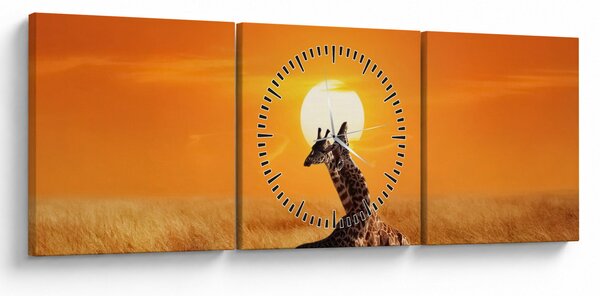 Obraz - Żyrafy w Parku Narodowym Serengeti (z zegarem) (90x30 cm)