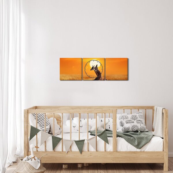 Obraz - Żyrafy w Parku Narodowym Serengeti (z zegarem) (90x30 cm)