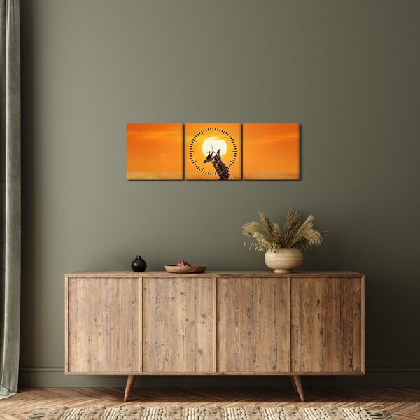 Obraz - Żyrafy w Parku Narodowym Serengeti (z zegarem) (90x30 cm)
