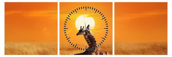 Obraz - Żyrafy w Parku Narodowym Serengeti (z zegarem) (90x30 cm)