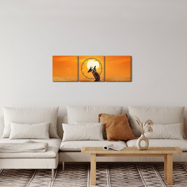 Obraz - Żyrafy w Parku Narodowym Serengeti (z zegarem) (90x30 cm)