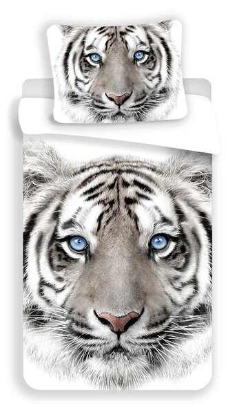 Biało-szara bawełniana pościel dziecięca jednoosobowa 140x200 cm White Tiger – Jerry Fabrics