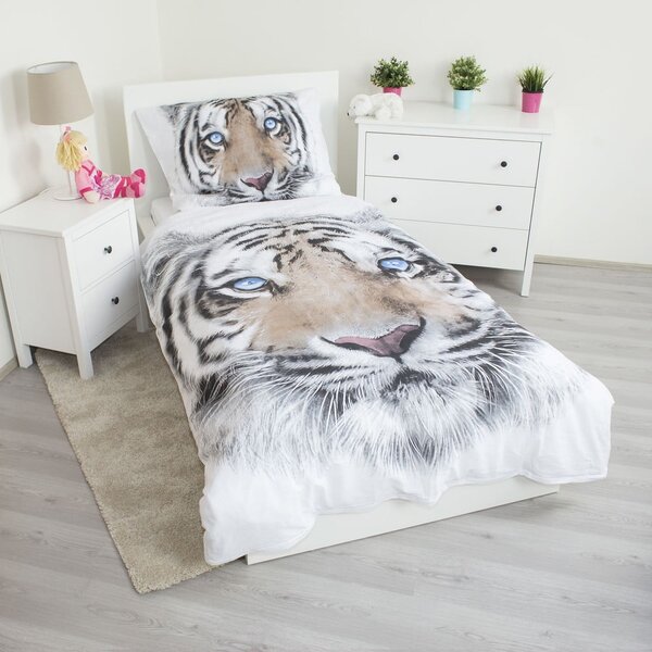 Biało-szara bawełniana pościel dziecięca jednoosobowa 140x200 cm White Tiger – Jerry Fabrics