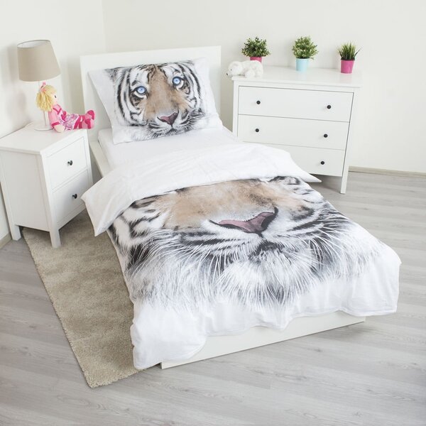 Biało-szara bawełniana pościel dziecięca jednoosobowa 140x200 cm White Tiger – Jerry Fabrics