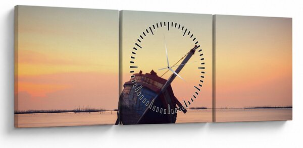 Obraz - Rozbity statek (z zegarem) (90x30 cm)