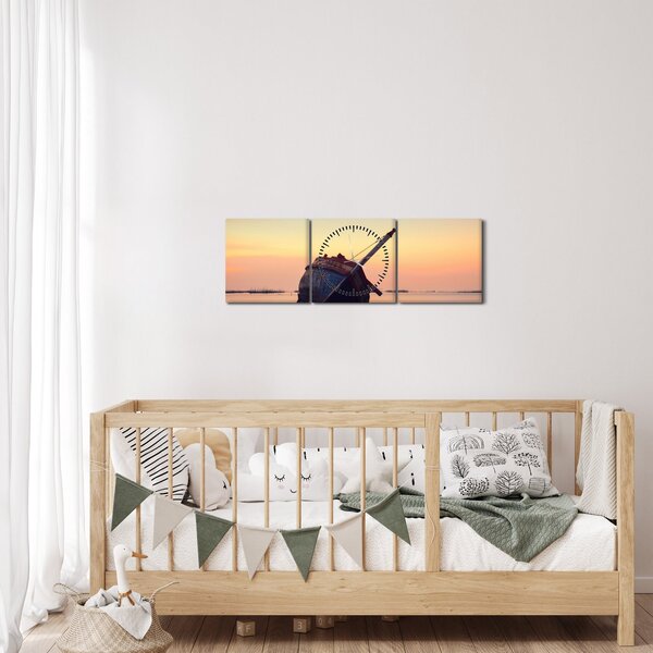 Obraz - Rozbity statek (z zegarem) (90x30 cm)